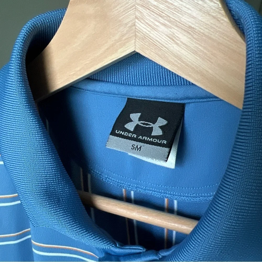 Under Armour Men’s Blue/white/orange Striped Polo Size S